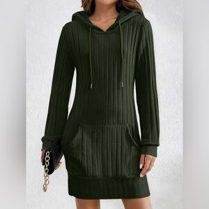 Ribbed Knit Hoodie Dress